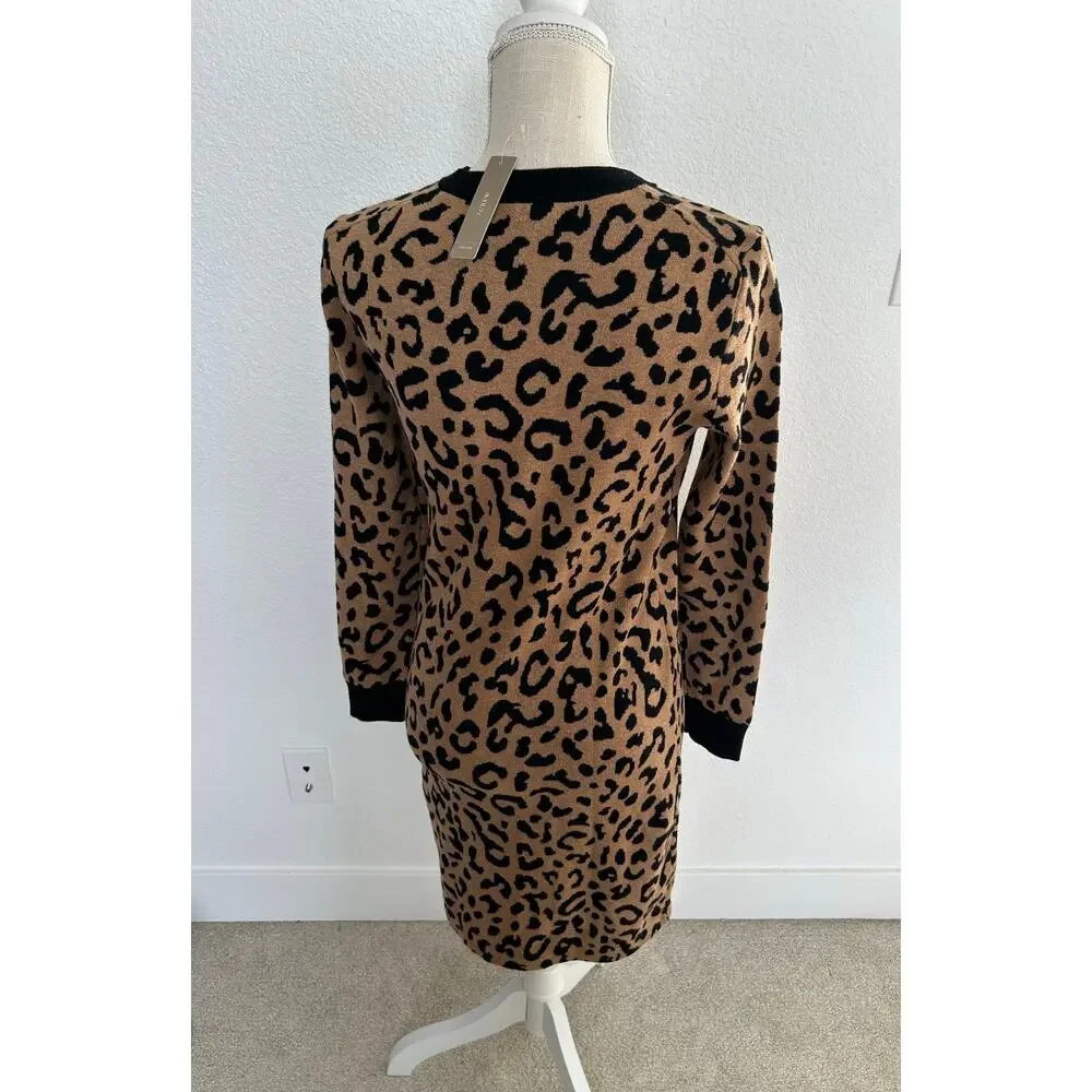 J. Crew Long Sleeve Mini Sweater Dress in Leopard - XS